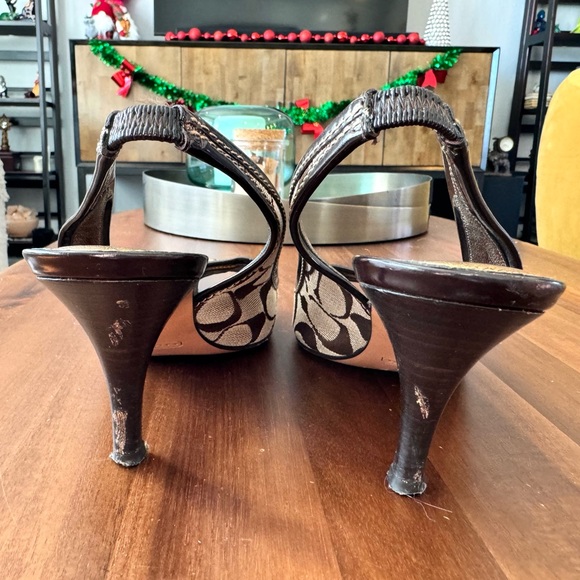 Coach Logo Fabric Leather Sling Back Heels - Picture 7 of 8